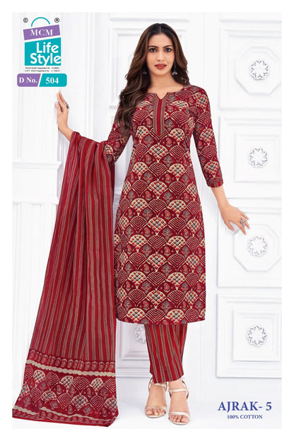 Ajrak Vol 5 Mcm Lifestyle Readymade Cotton Pant Suits Wholesaler Ahmedabad