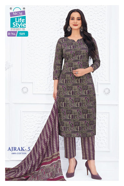 Ajrak Vol 5 Mcm Lifestyle Readymade Cotton Pant Suits Wholesaler Ahmedabad