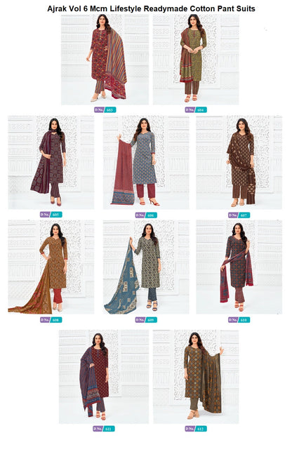 Ajrak Vol 6 Mcm Lifestyle Readymade Cotton Pant Suits Wholesaler India