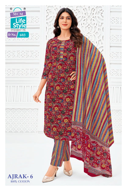 Ajrak Vol 6 Mcm Lifestyle Readymade Cotton Pant Suits Wholesaler India