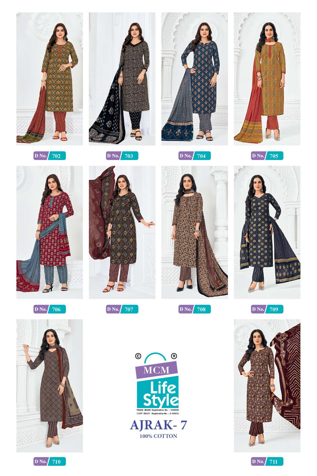 Ajrak Vol 7 Mcm Lifestyle Readymade Cotton Pant Suits Wholesaler Ahmedabad