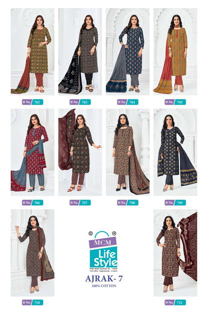 Ajrak Vol 7 Mcm Lifestyle Readymade Cotton Pant Suits Wholesaler Ahmedabad