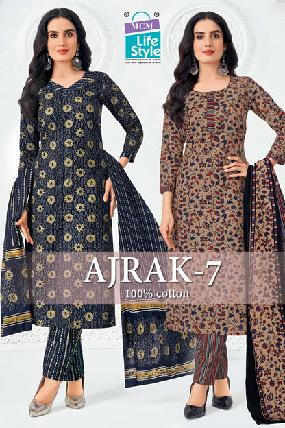 Ajrak Vol 7 Mcm Lifestyle Readymade Cotton Pant Suits Wholesaler Ahmedabad