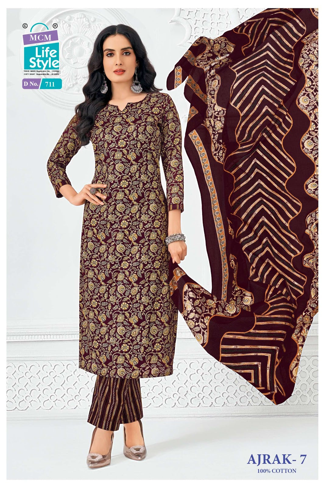 Ajrak Vol 7 Mcm Lifestyle Readymade Cotton Pant Suits Wholesaler Ahmedabad