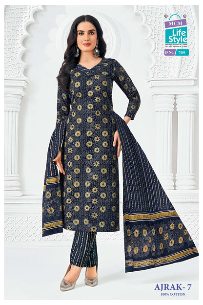 Ajrak Vol 7 Mcm Lifestyle Readymade Cotton Pant Suits Wholesaler Ahmedabad