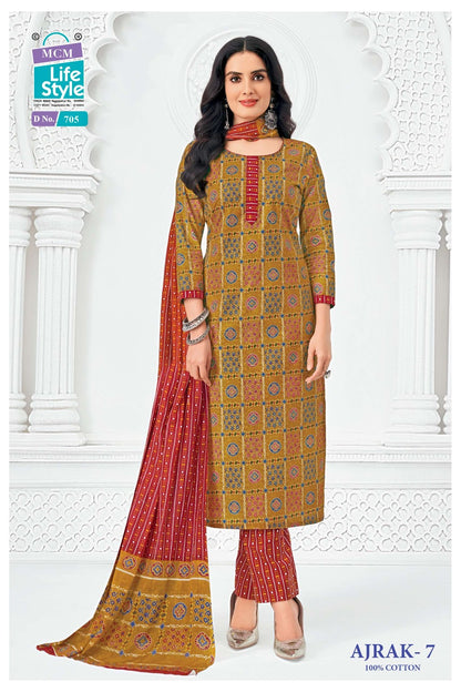 Ajrak Vol 7 Mcm Lifestyle Readymade Cotton Pant Suits Wholesaler Ahmedabad