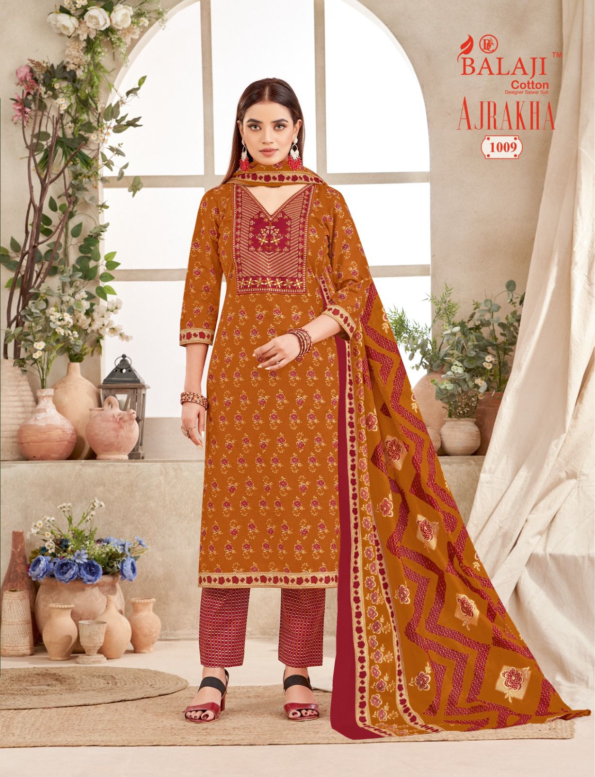 Ajrakha Balaji Cotton Readymade Pant Style Suits Wholesale Price