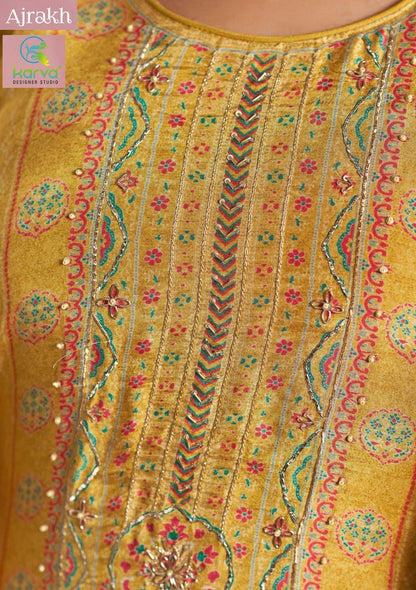 Ajrakh Karva Designer Studio Viscose Muslin Pant Style Suits Supplier Gujarat