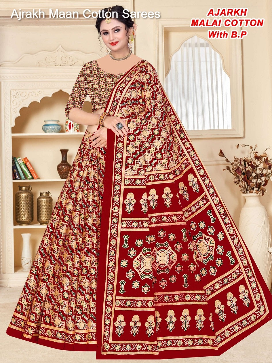 Ajrakh Maan Cotton Sarees Supplier India