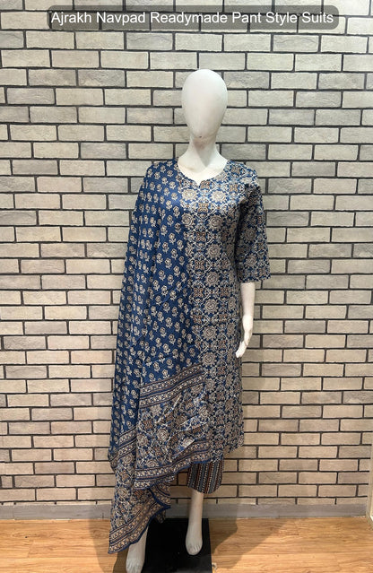 Ajrakh Navpad Cotton Readymade Pant Style Suits Wholesaler Ahmedabad