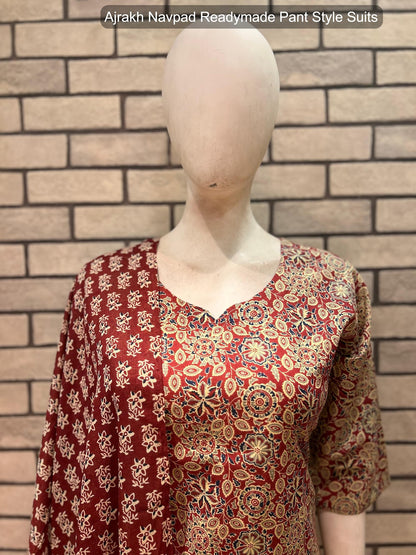Ajrakh Navpad Cotton Readymade Pant Style Suits Wholesaler Ahmedabad