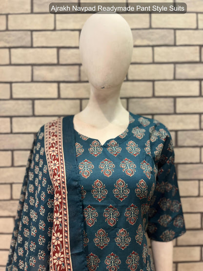 Ajrakh Navpad Cotton Readymade Pant Style Suits Wholesaler Ahmedabad