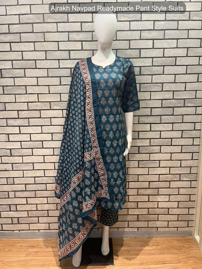 Ajrakh Navpad Cotton Readymade Pant Style Suits Wholesaler Ahmedabad