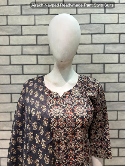 Ajrakh Navpad Cotton Readymade Pant Style Suits Wholesaler Ahmedabad