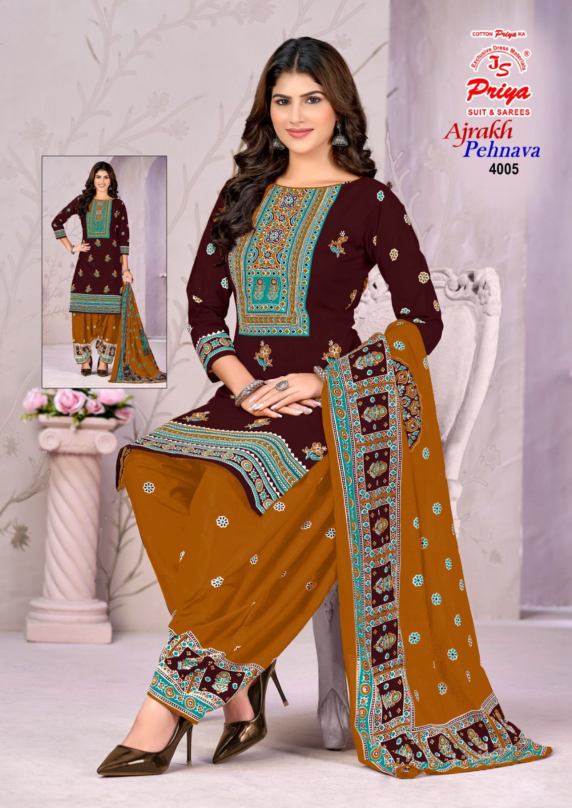 Ajrakh Pehnava Vol 4 Js Priya Mix Cotton Patiyala Style Suits Exporter Ahmedabad