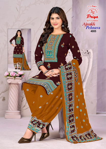 Ajrakh Pehnava Vol 4 Js Priya Mix Cotton Patiyala Style Suits Exporter Ahmedabad