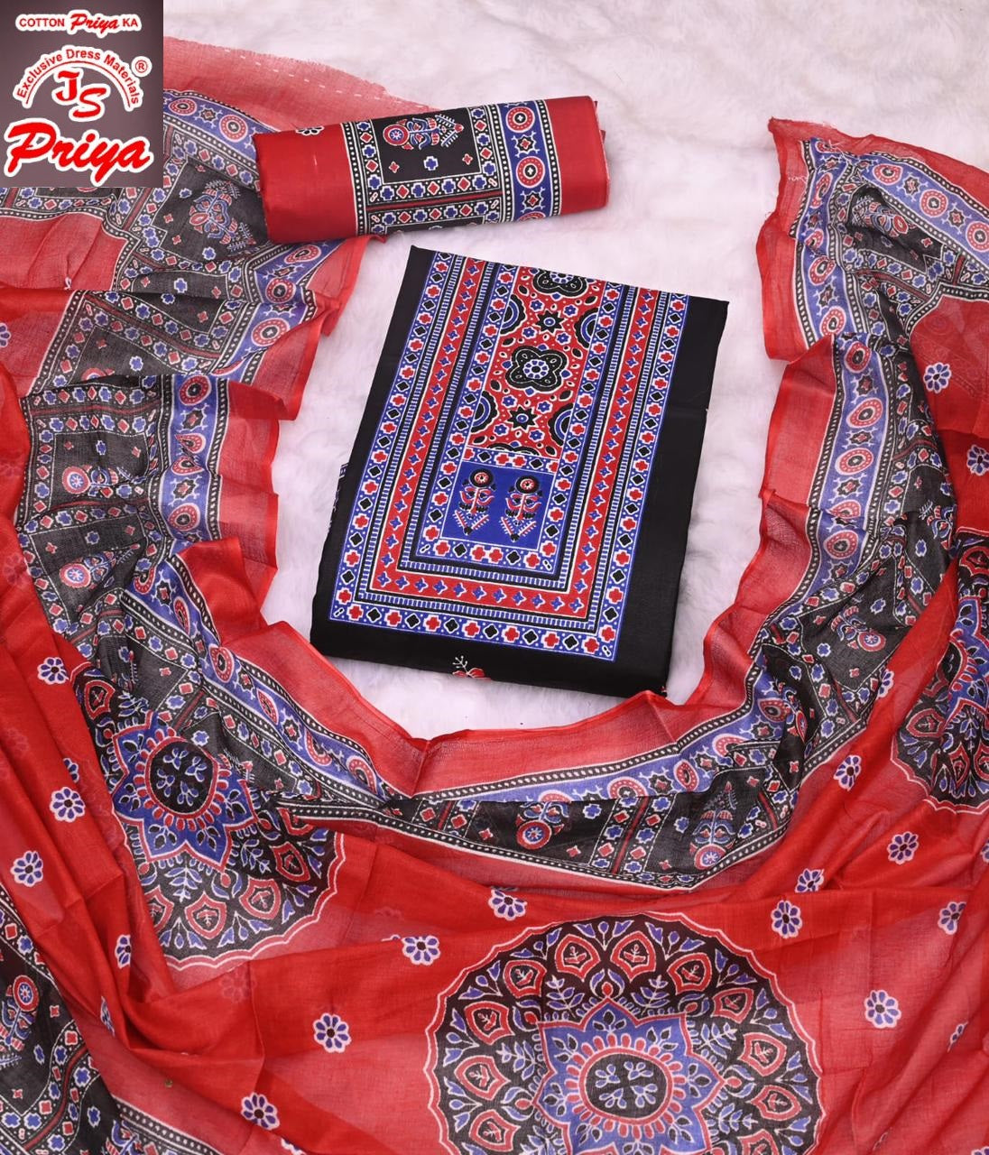 Ajrakh Pehnava Vol 4 Js Priya Mix Cotton Patiyala Style Suits Exporter Ahmedabad