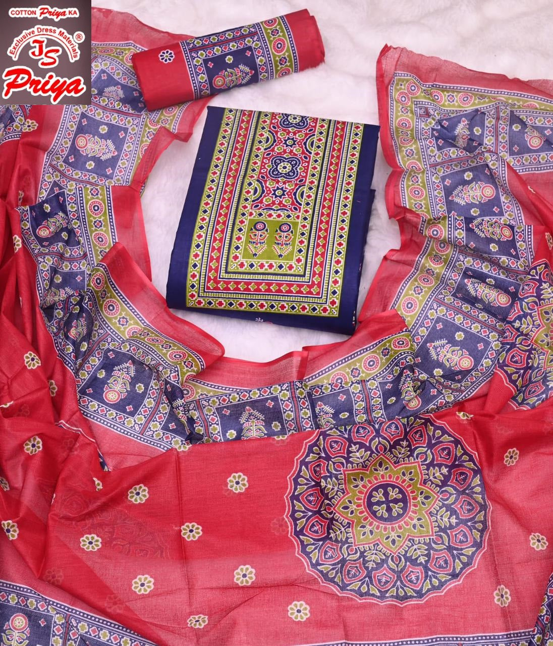 Ajrakh Pehnava Vol 4 Js Priya Mix Cotton Patiyala Style Suits Exporter Ahmedabad