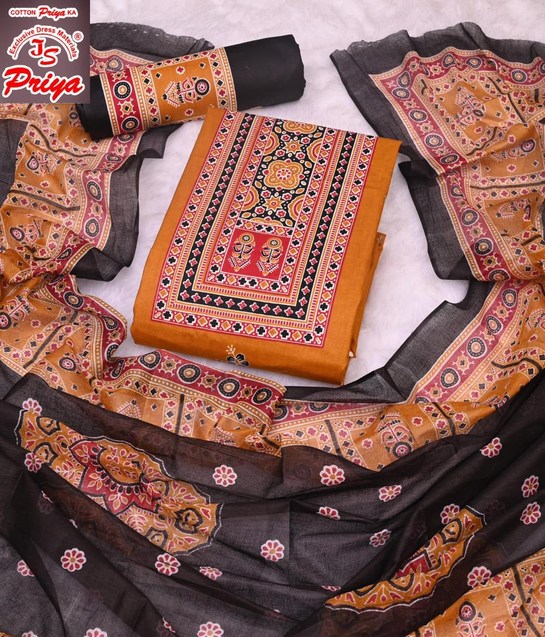 Ajrakh Pehnava Vol 4 Js Priya Mix Cotton Patiyala Style Suits Exporter Ahmedabad