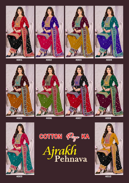 Ajrakh Pehnava Vol 4 Js Priya Mix Cotton Patiyala Style Suits Exporter Ahmedabad