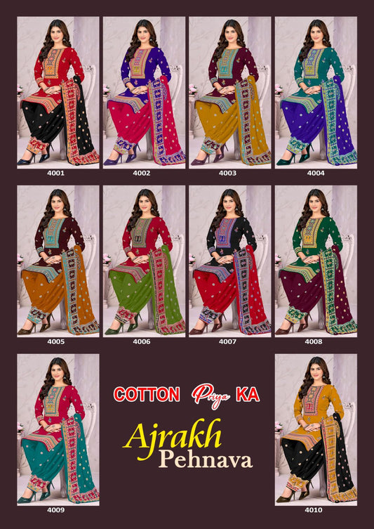 Ajrakh Pehnava Vol 4 Js Priya Mix Cotton Patiyala Style Suits Exporter Ahmedabad