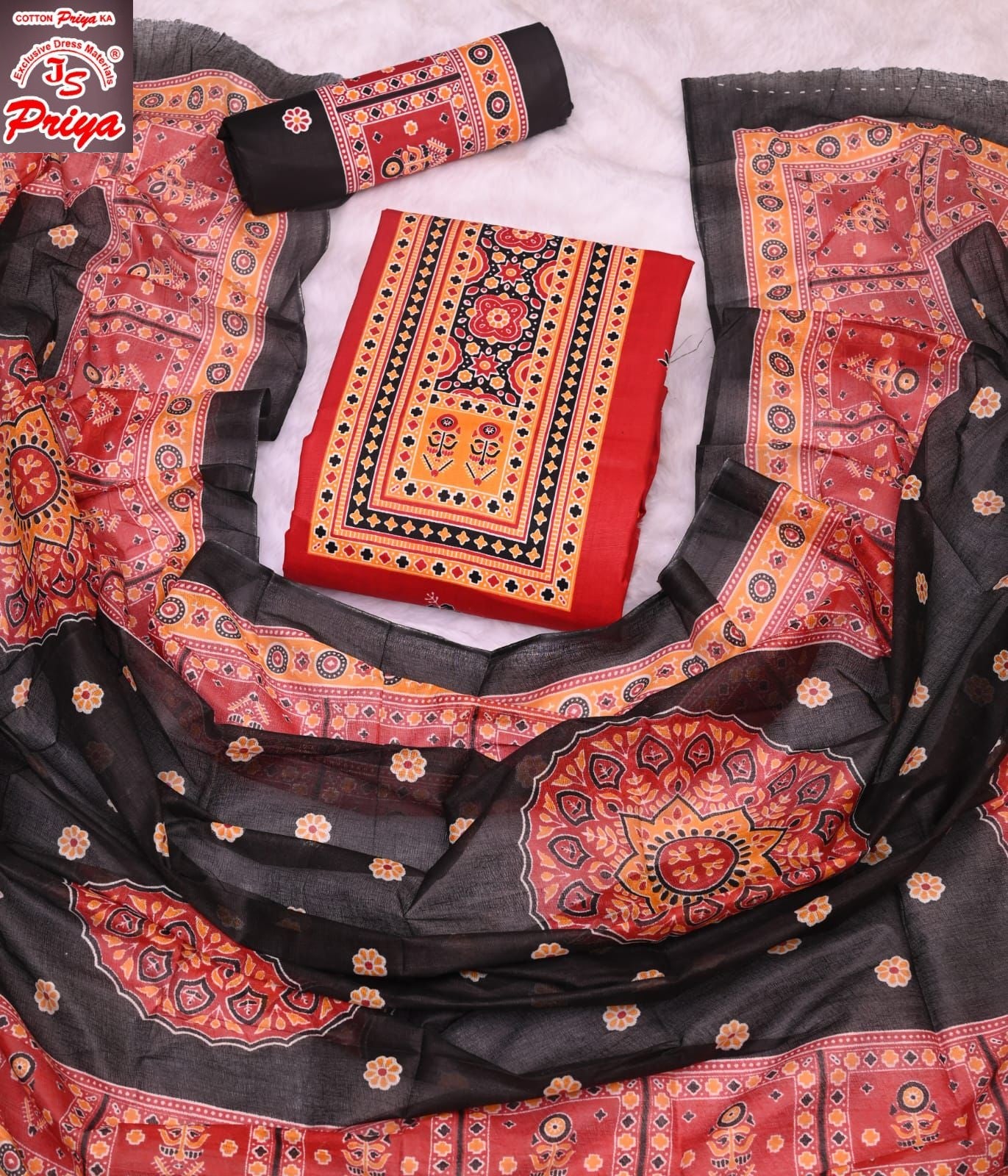 Ajrakh Pehnava Vol 4 Js Priya Mix Cotton Patiyala Style Suits Exporter Ahmedabad