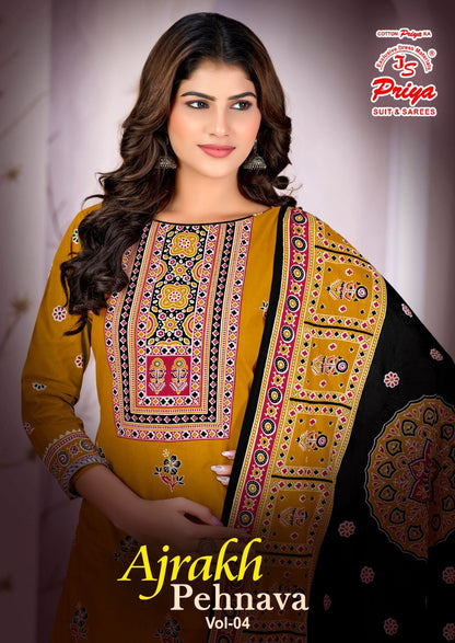 Ajrakh Pehnava Vol 4 Js Priya Mix Cotton Patiyala Style Suits Exporter Ahmedabad