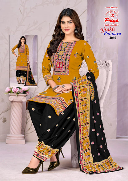 Ajrakh Pehnava Vol 4 Js Priya Mix Cotton Patiyala Style Suits Exporter Ahmedabad