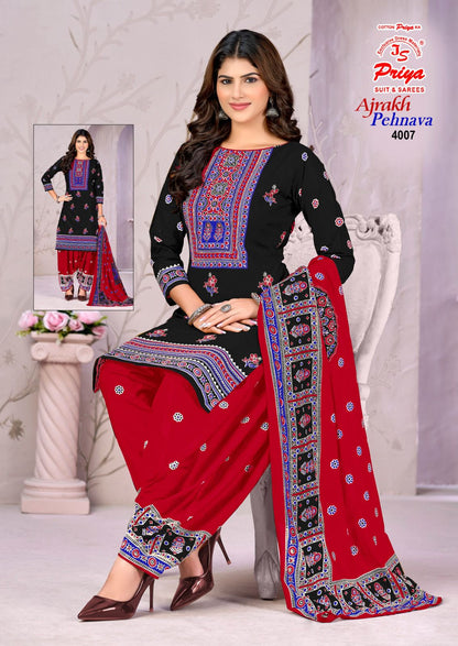 Ajrakh Pehnava Vol 4 Js Priya Mix Cotton Patiyala Style Suits Exporter Ahmedabad