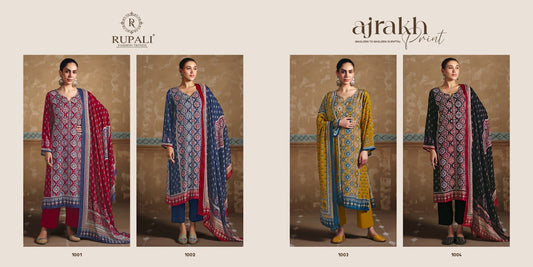 Ajrakh Print Rupali Viscose Muslin Pant Style Suits Wholesaler