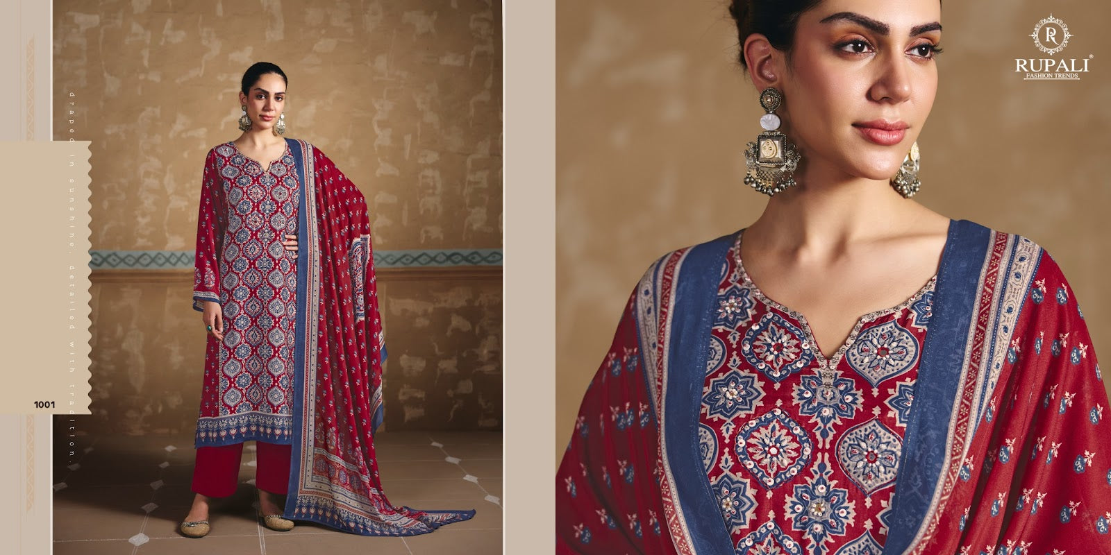 Ajrakh Print Rupali Viscose Muslin Pant Style Suits Wholesaler