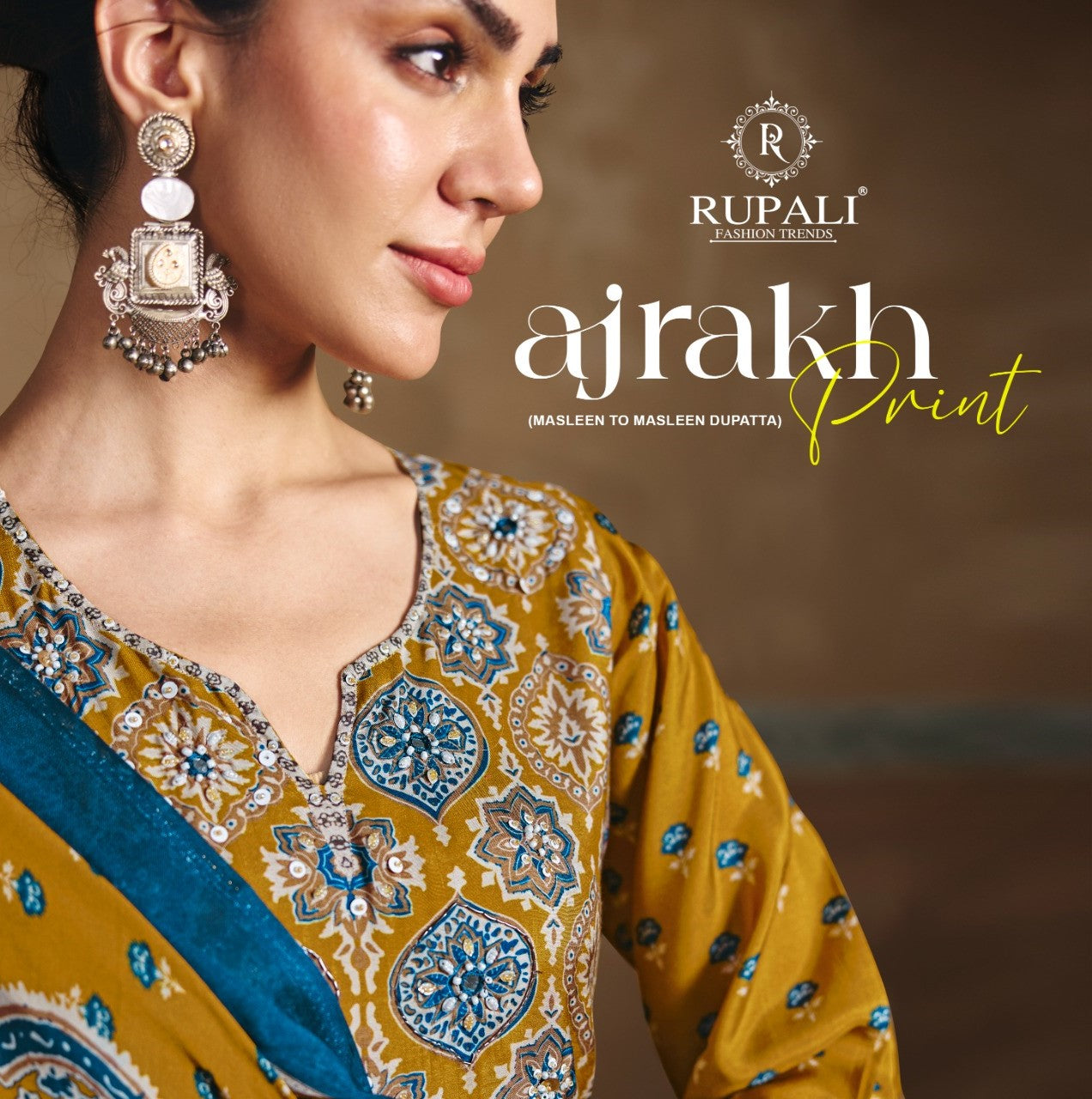 Ajrakh Print Rupali Viscose Muslin Pant Style Suits Wholesaler