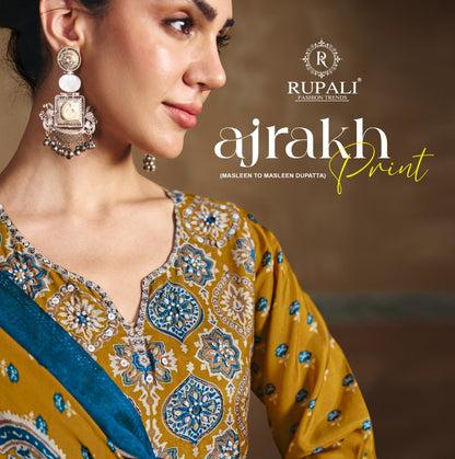 Ajrakh Print Rupali Viscose Muslin Pant Style Suits Wholesaler