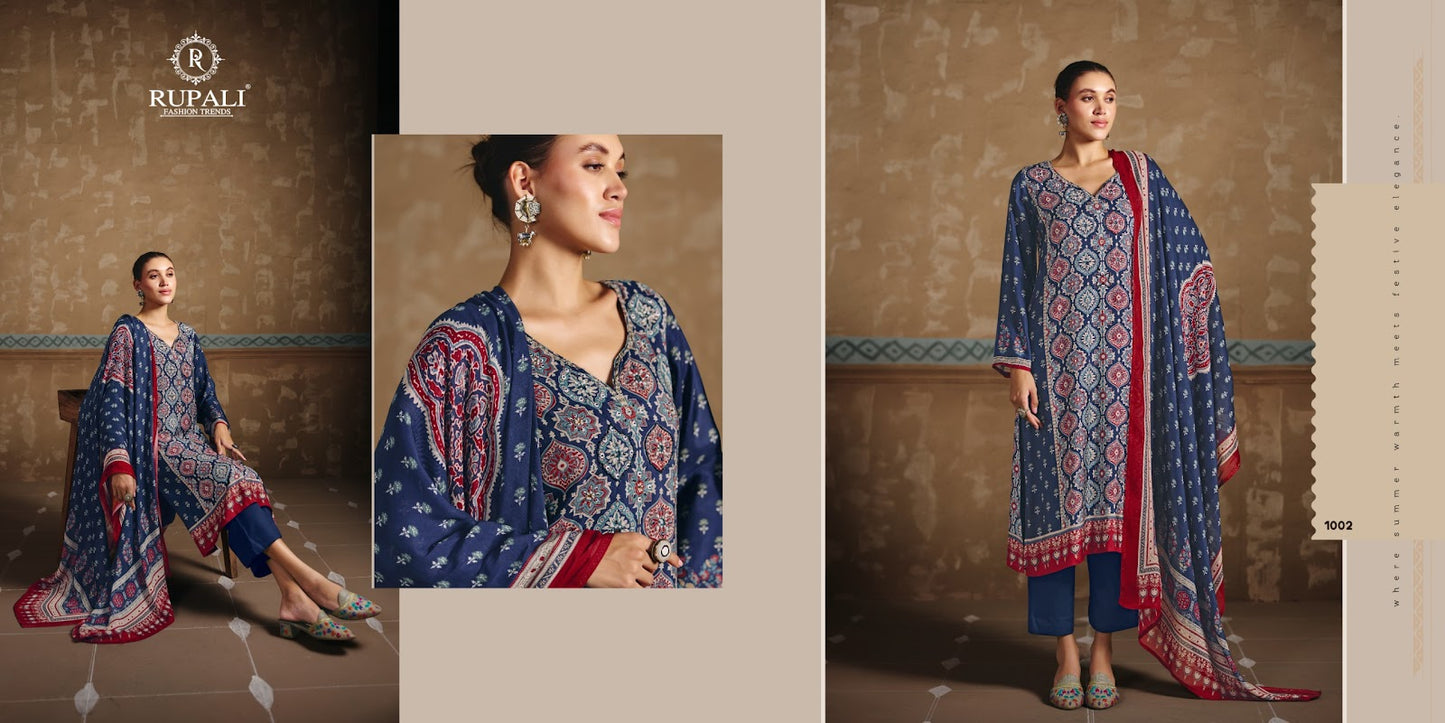 Ajrakh Print Rupali Viscose Muslin Pant Style Suits Wholesaler