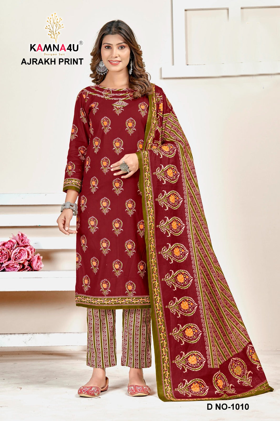 Ajrakh Print With Lining Kamna4U Readymade Cotton Pant Suits Wholesaler