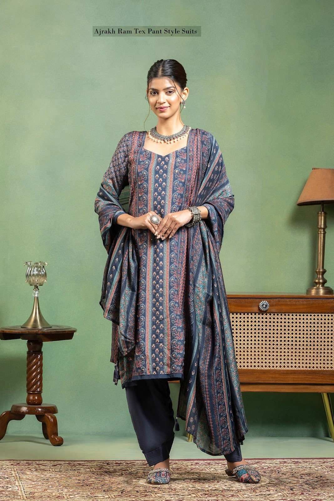 Ajrakh Ram Tex Maslin Pant Style Suits Manufacturer Ahmedabad