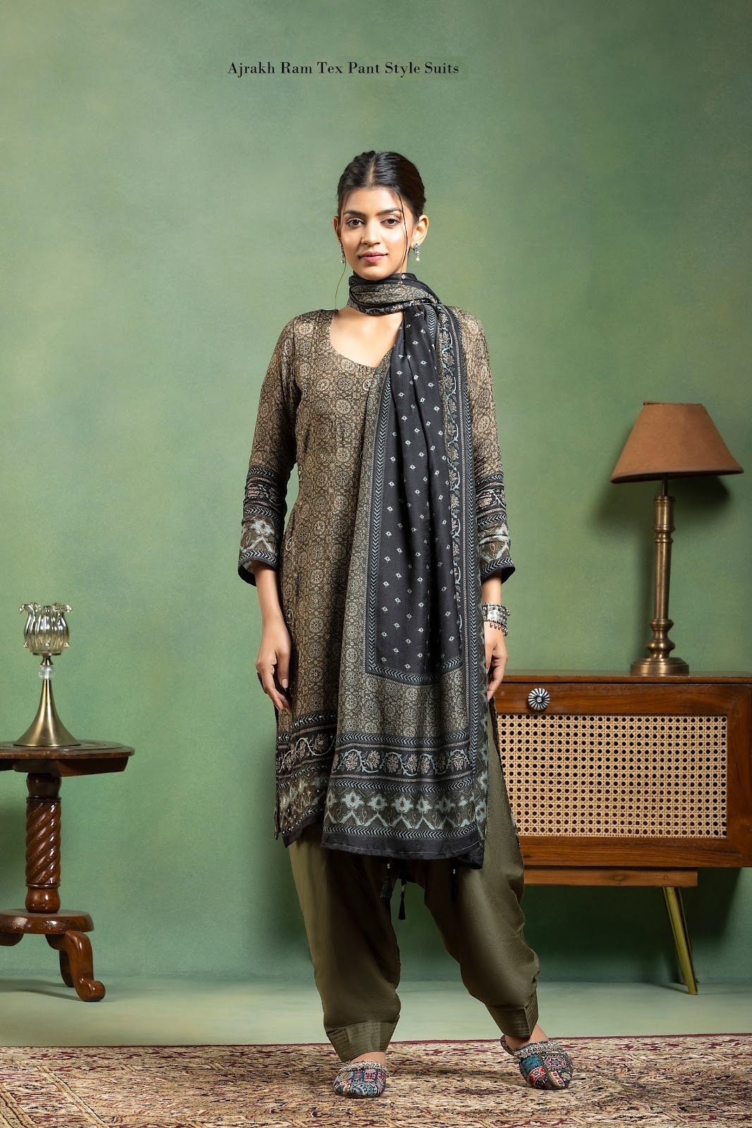 Ajrakh Ram Tex Maslin Pant Style Suits Manufacturer Ahmedabad