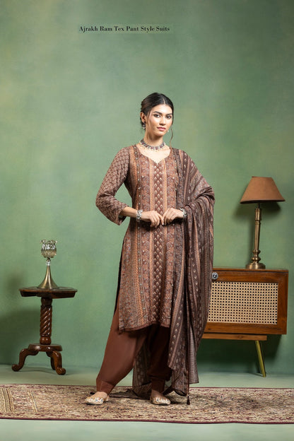 Ajrakh Ram Tex Maslin Pant Style Suits Manufacturer Ahmedabad