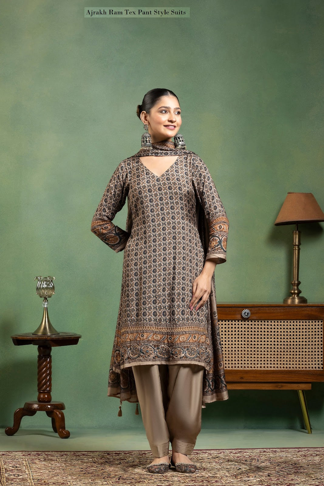 Ajrakh Ram Tex Maslin Pant Style Suits Manufacturer Ahmedabad