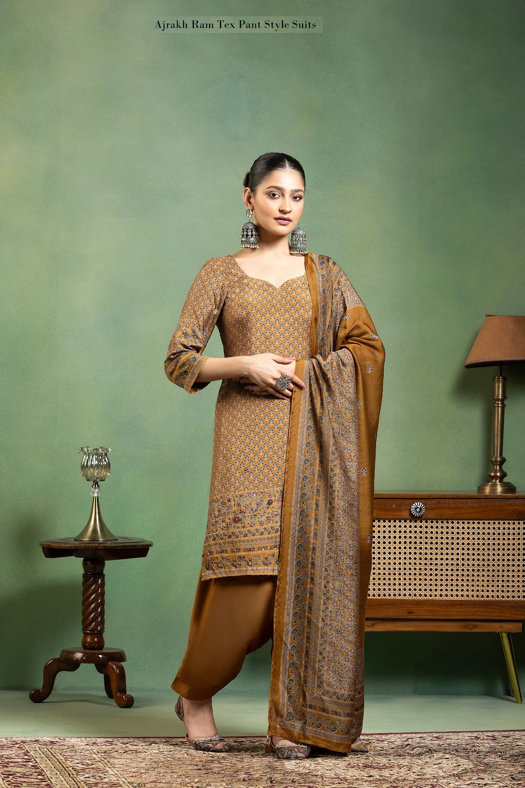 Ajrakh Ram Tex Maslin Pant Style Suits Manufacturer Ahmedabad