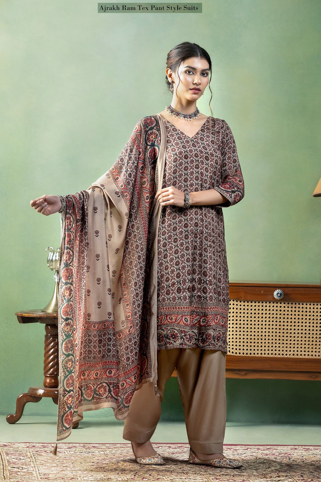 Ajrakh Ram Tex Maslin Pant Style Suits Manufacturer Ahmedabad