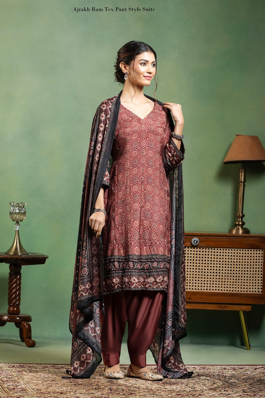 Ajrakh Ram Tex Maslin Pant Style Suits Manufacturer Ahmedabad