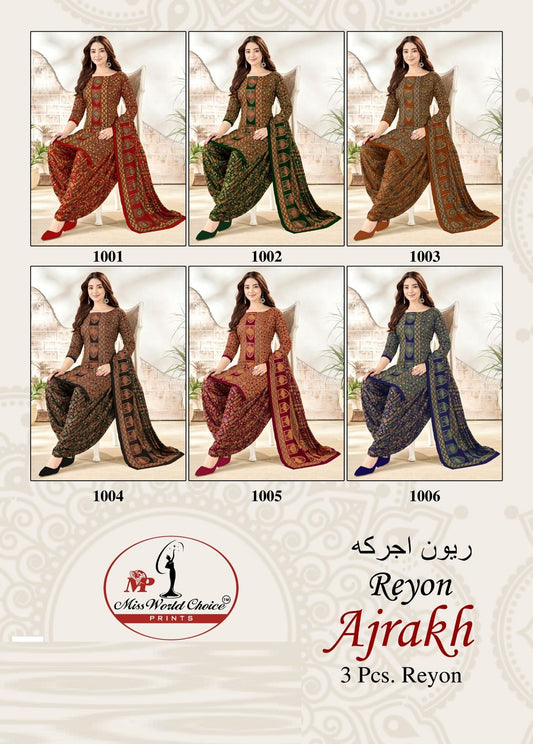 Ajrakh Reyon Vol 1 Miss World Choice Patiyala Style Suits Exporter