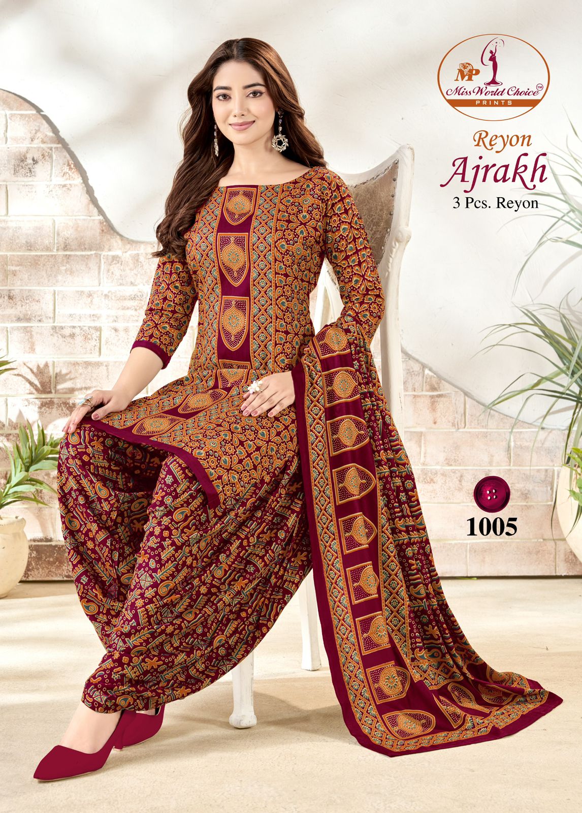 Ajrakh Reyon Vol 1 Miss World Choice Patiyala Style Suits Exporter