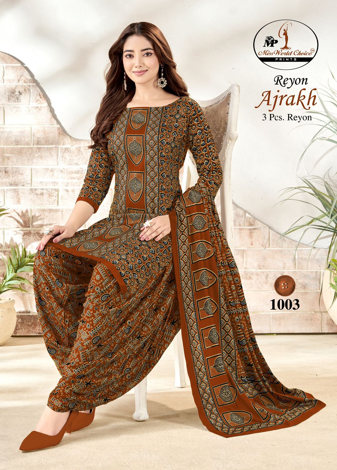 Ajrakh Reyon Vol 1 Miss World Choice Patiyala Style Suits Exporter