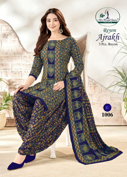 Ajrakh Reyon Vol 1 Miss World Choice Patiyala Style Suits Exporter