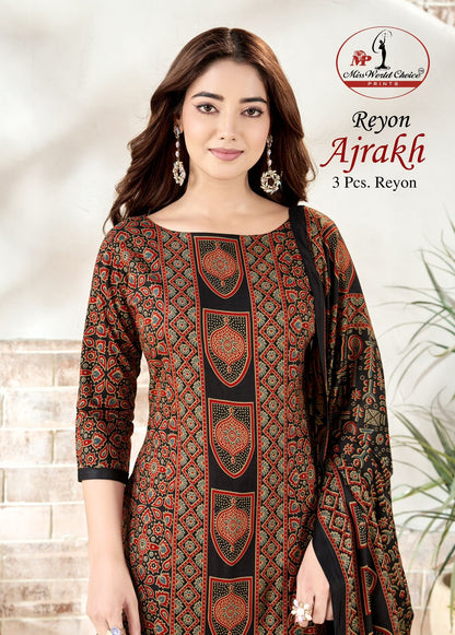 Ajrakh Reyon Vol 1 Miss World Choice Patiyala Style Suits Exporter