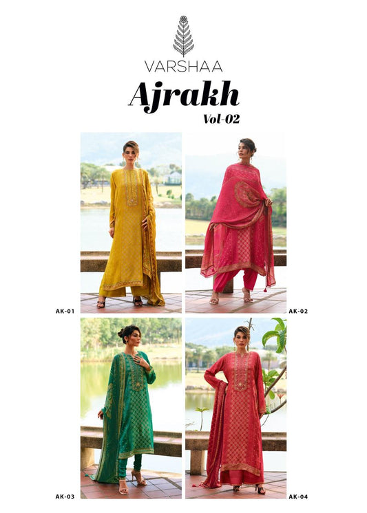 Ajrakh Vol 2 Varshaa Viscose Muslin Pant Style Suits Supplier Ahmedabad