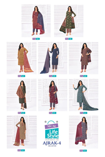 Ajrakh Vol 4 Mcm Lifestyle Readymade Cotton Pant Suits Supplier Ahmedabad