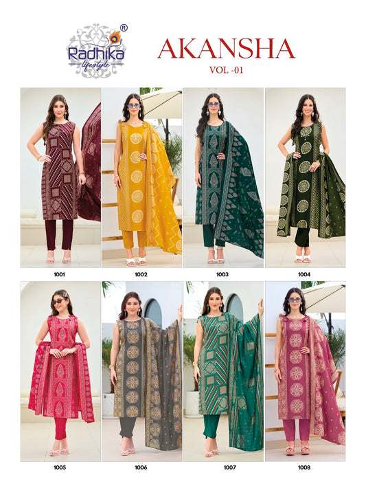 Akansha Vol 1 Radhika Lifestyle Vertican Readymade Pant Style Suits Manufacturer Gujarat